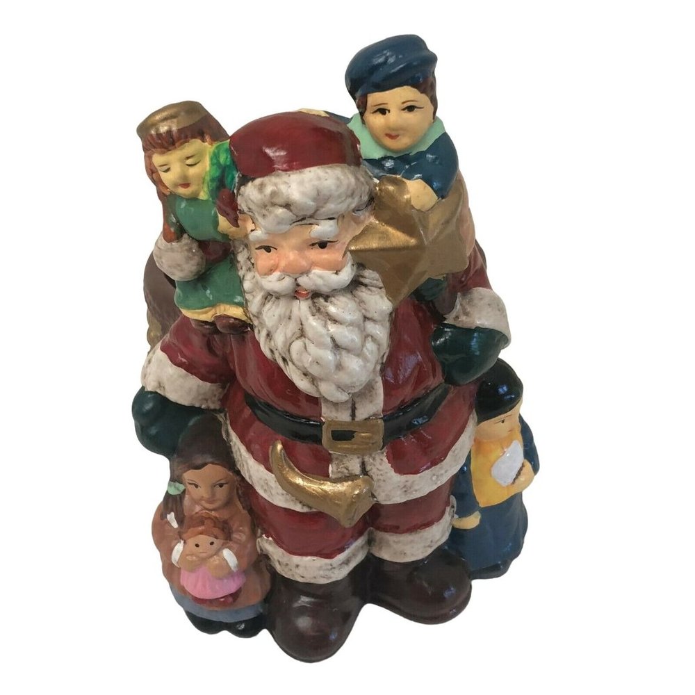 Ceramic SANTA Planter CANDY DISH Holder Carrying Children Christmas